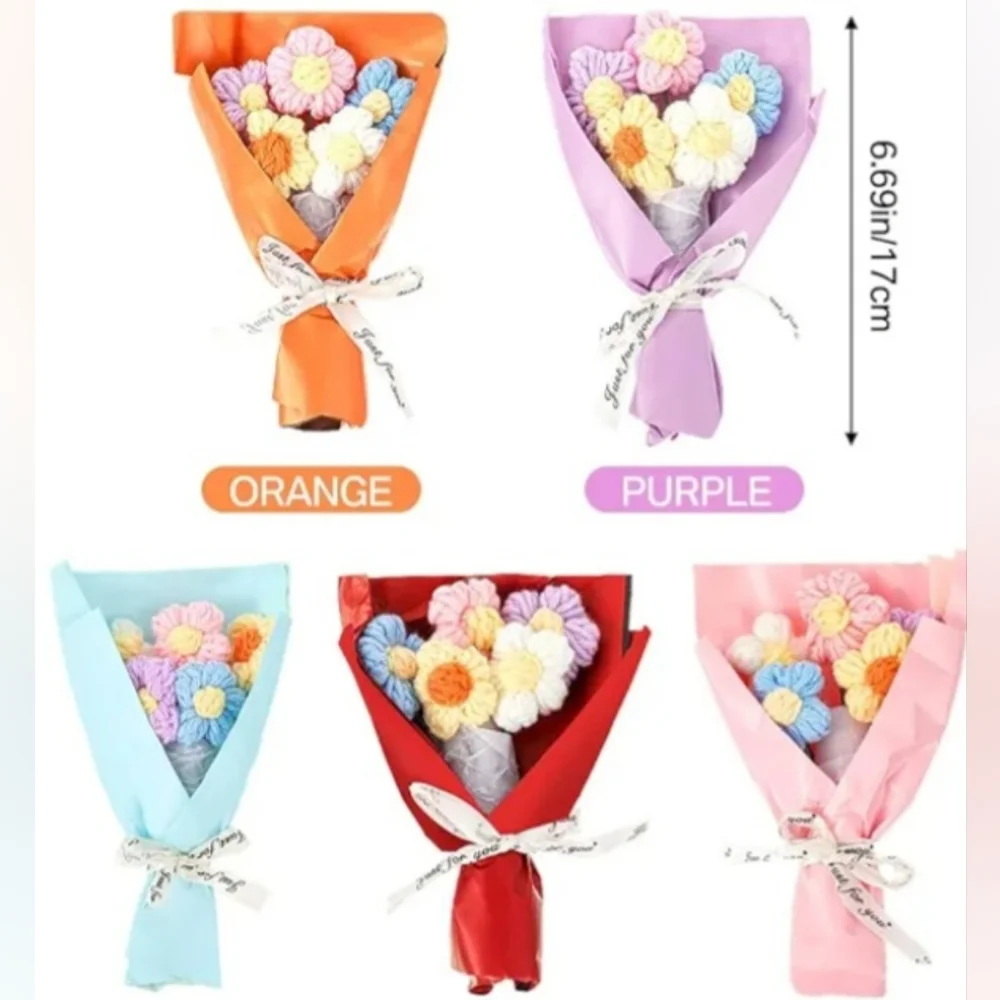 Crochet Flower Bouquet with Card & Bag - Choice Of Colors - Picture 3 of 3